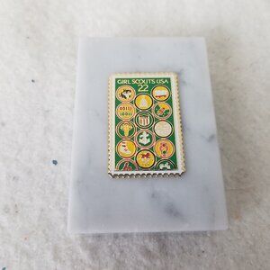Vintage 1987 Girl Scouts USA 22 Cent USPS Stamp on marble base paperweight